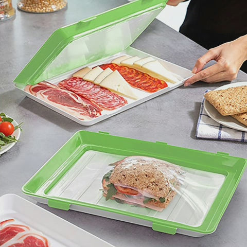 Conjunto de 3 bandejas empilháveis com tampas flexíveis herméticas | Reutilizáveis para manter os alimentos frescos