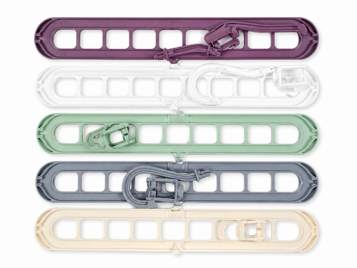 Pack de 5 cabides multifuncionais que economizam espaço.