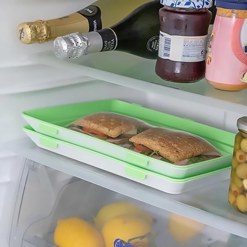 Conjunto de 3 bandejas empilháveis com tampas flexíveis herméticas | Reutilizáveis para manter os alimentos frescos